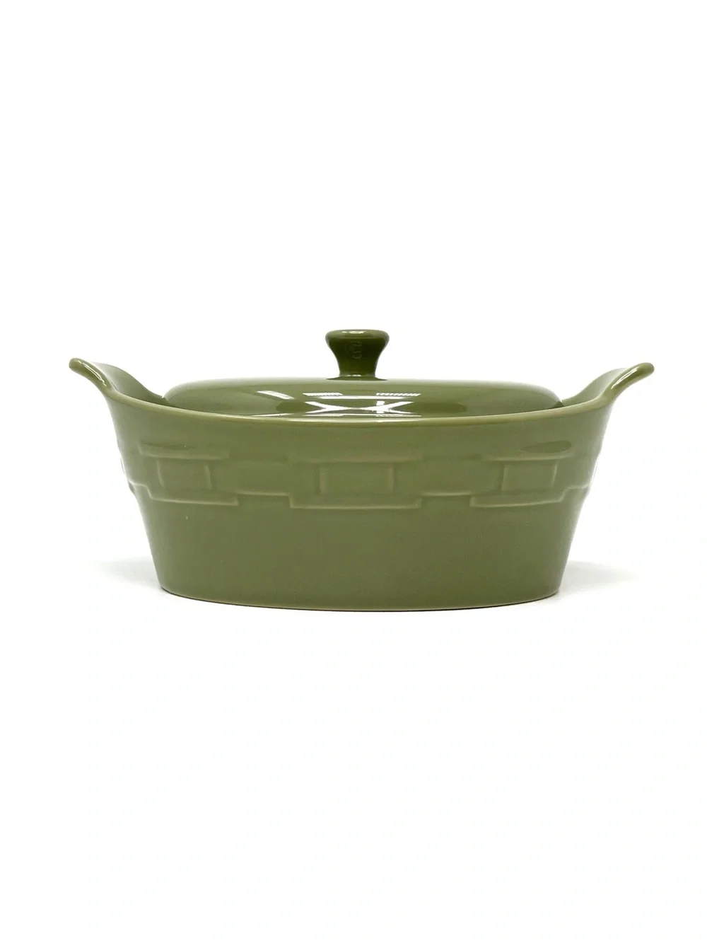 Longaberger Woven Traditions Small Oval Covered Casserole Dish Sage Green EUC